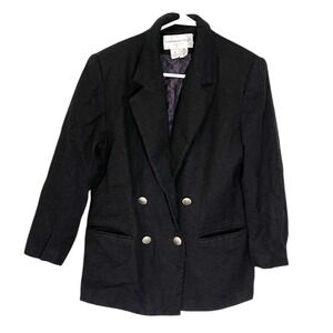 Fundamental Things Petite 12 Black 100% Wool Blazer Gold Button Shoulder‎ Pads